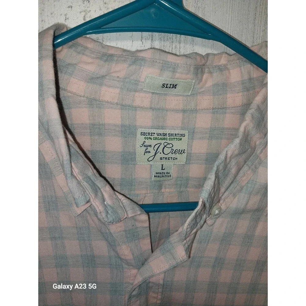 J. CREW SLIM STRETCH Check Print Organic Cotton Button Down Shirt Size Large